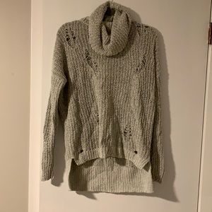 Grey distressed cowl neck sweater